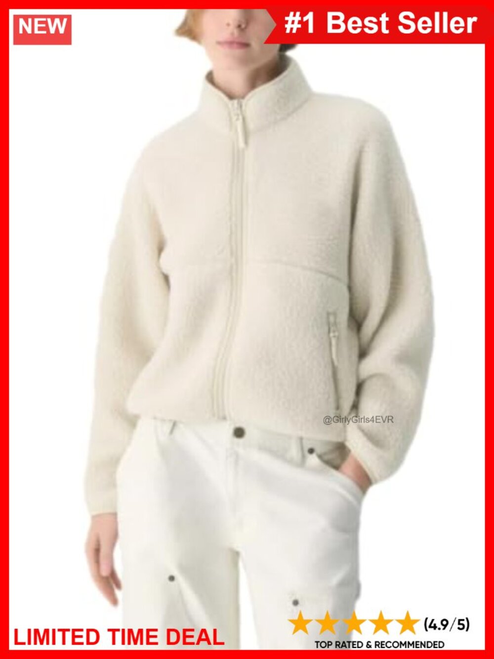 Women's Full Zip Sherpa Fleece Jacket Stand Collar Zip Pockets